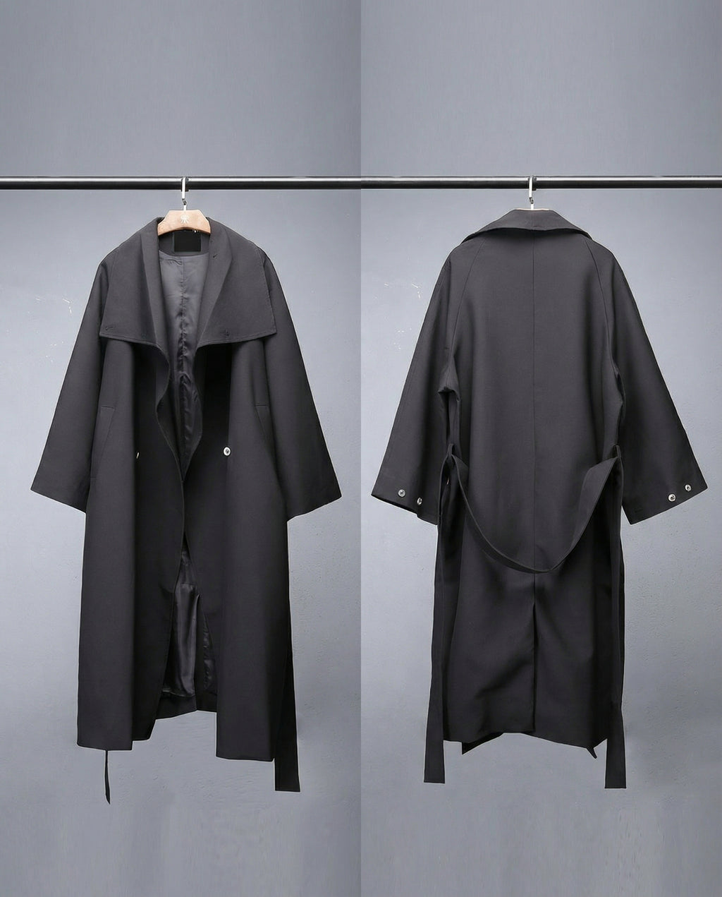 Oversized Belted Trench Coat - Avant-Garde Techwear Style