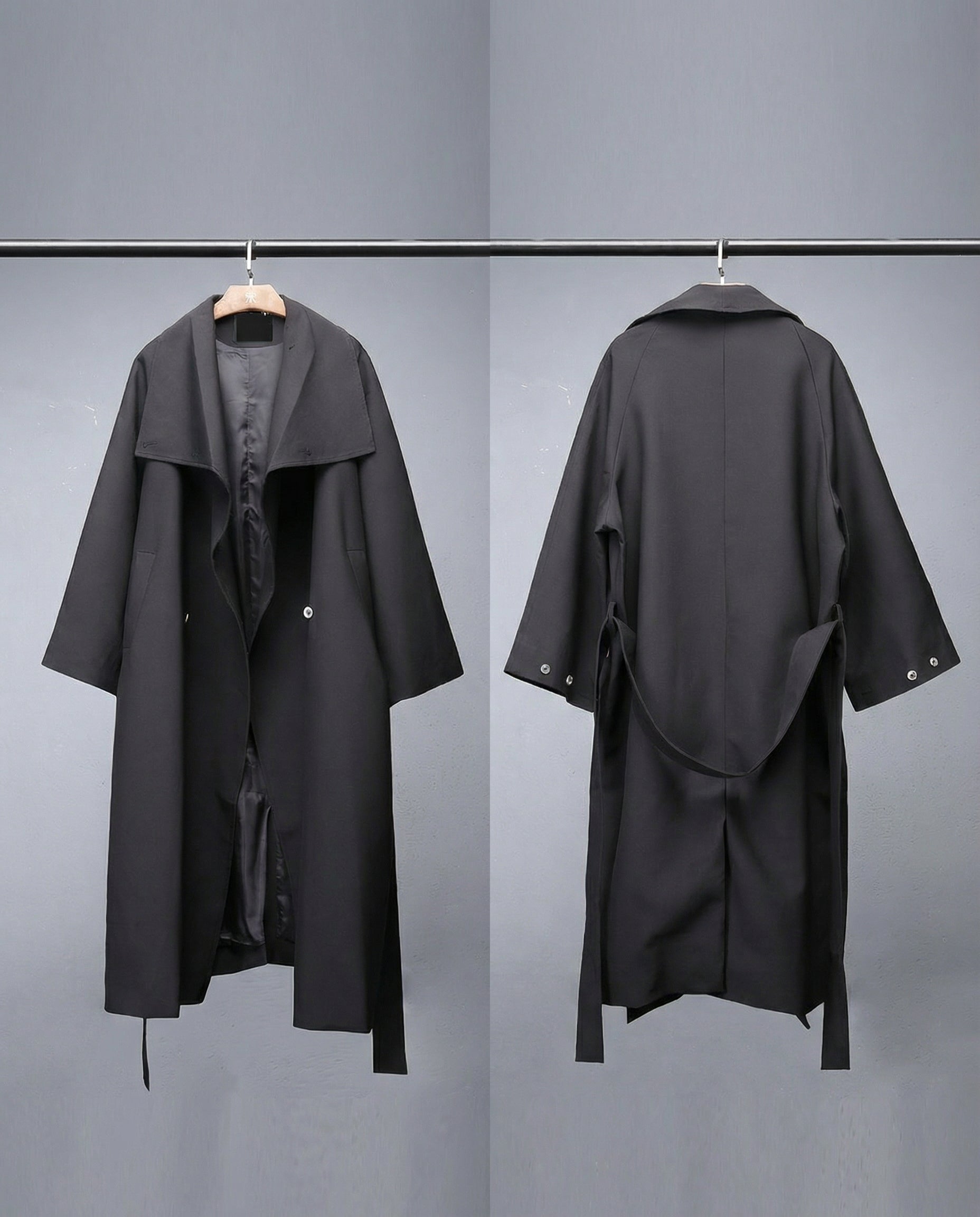 Oversized Belted Trench Coat - Avant-Garde Techwear Style