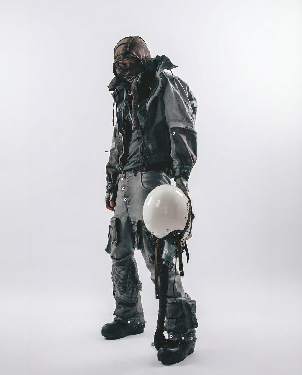 Distressed Mecha Flight Jacket - Short Boxy Techwear