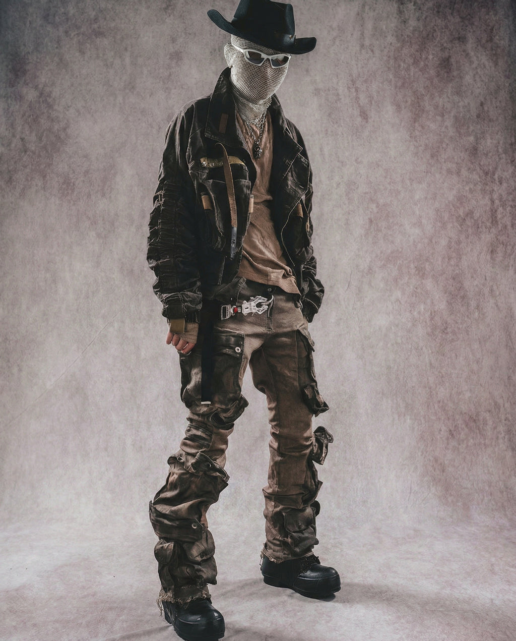 Distressed Wasteland Micro-Flare Cargo Pants - Dirty Fit