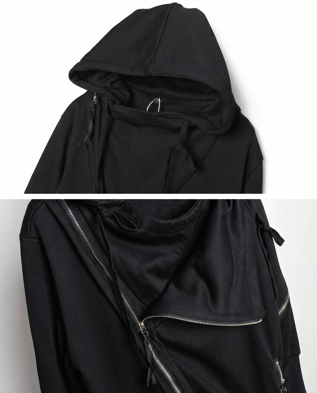 Asymmetrical Diagonal Zipper Hooded Cloak - Techwear Darkwear