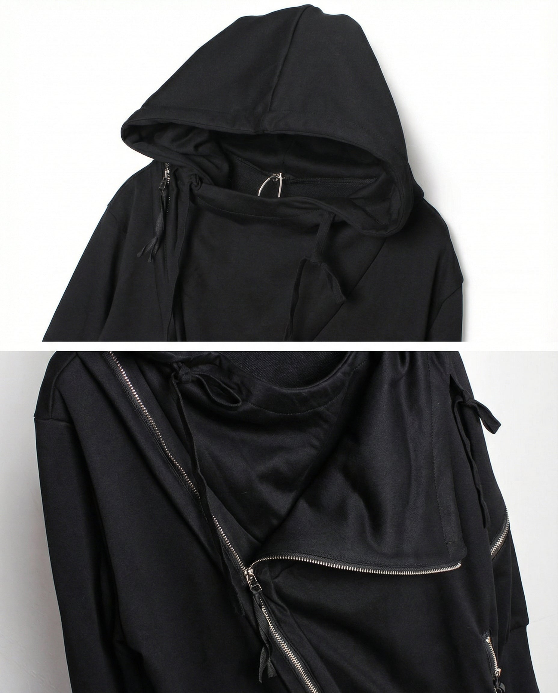 Asymmetrical Diagonal Zipper Hooded Cloak - Techwear Darkwear