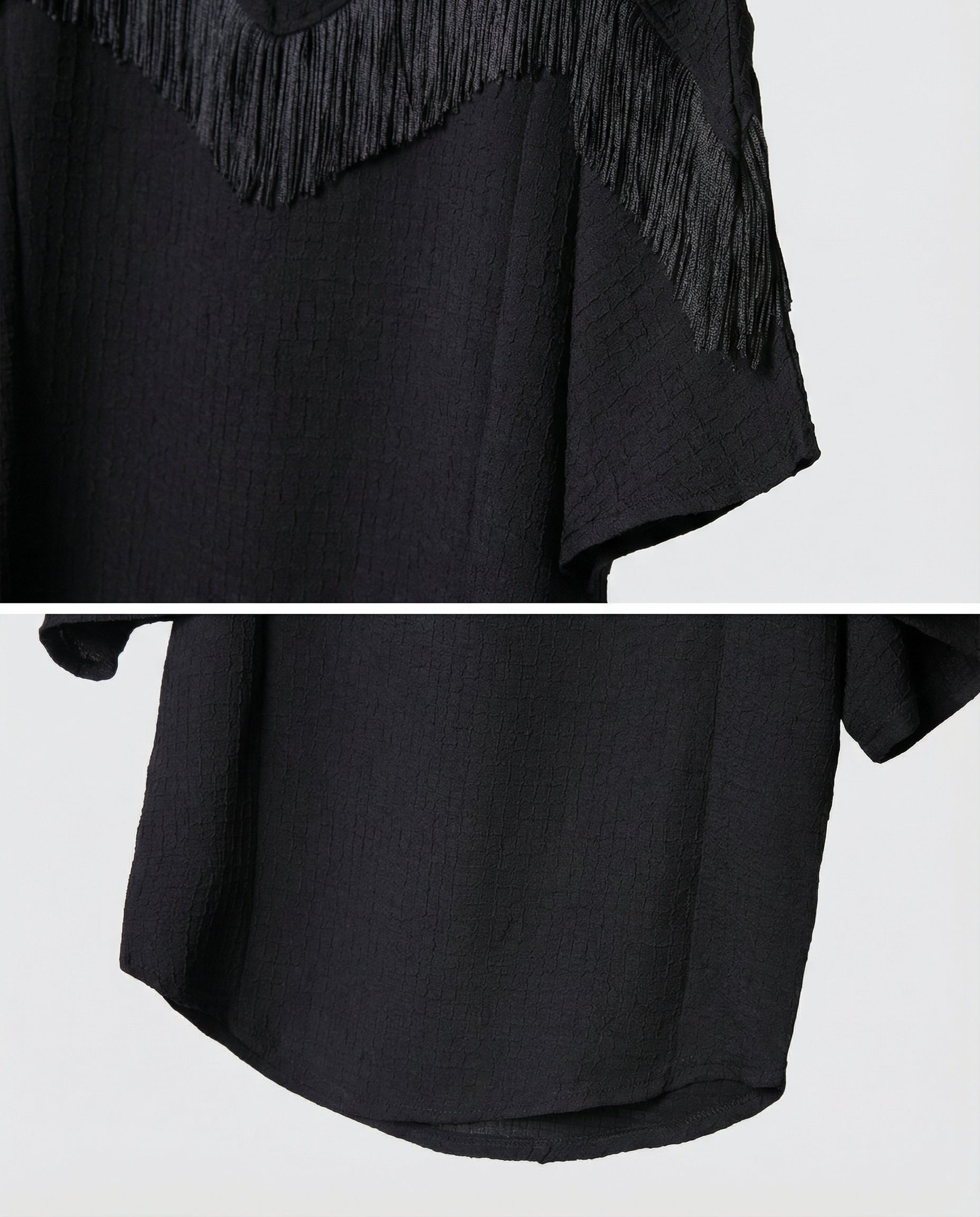 Fringe Patchwork Batwing T-Shirt - Oversized Techwear Top