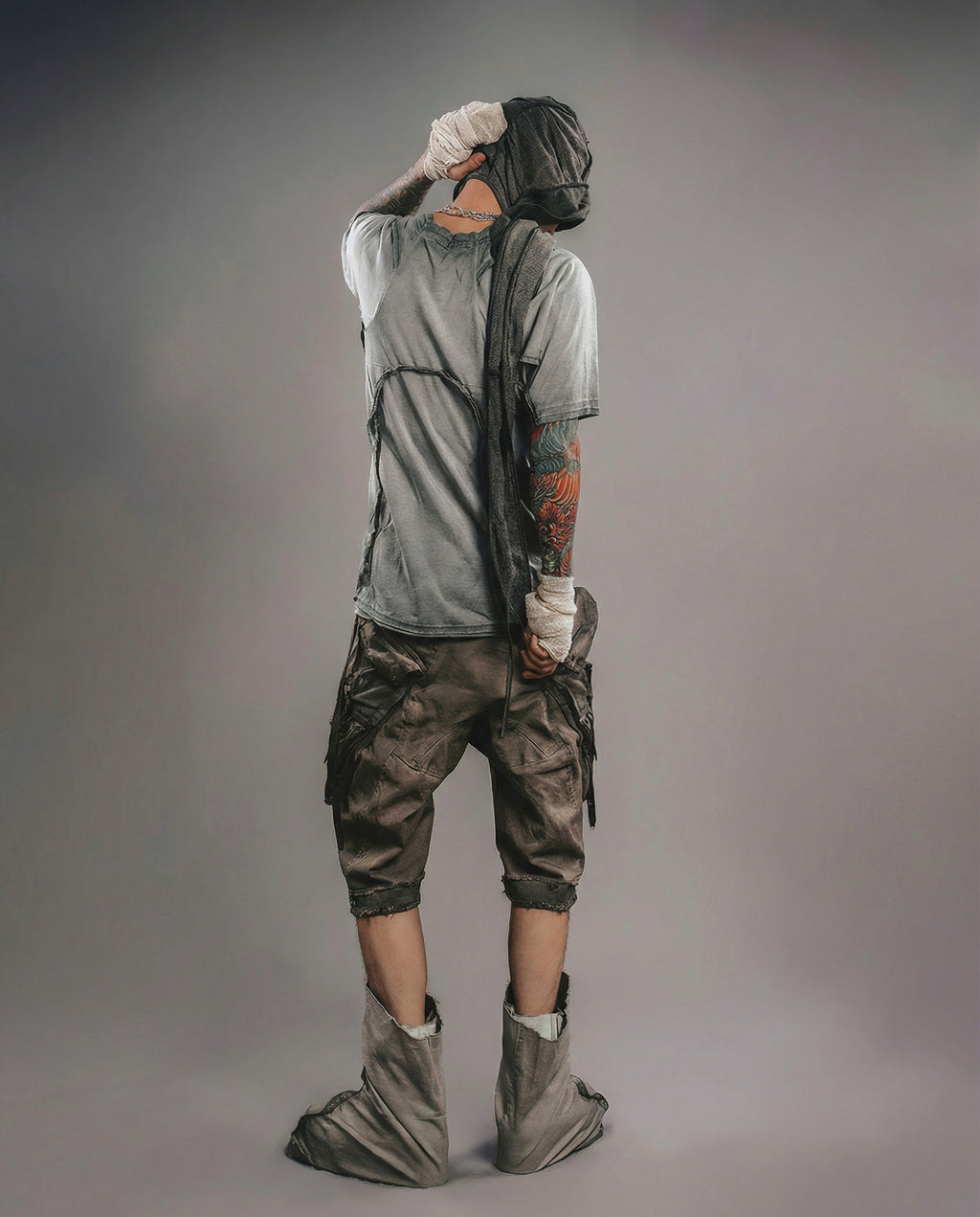 Distressed 3D Patchwork Raglan Tee - Wasteland Techwear