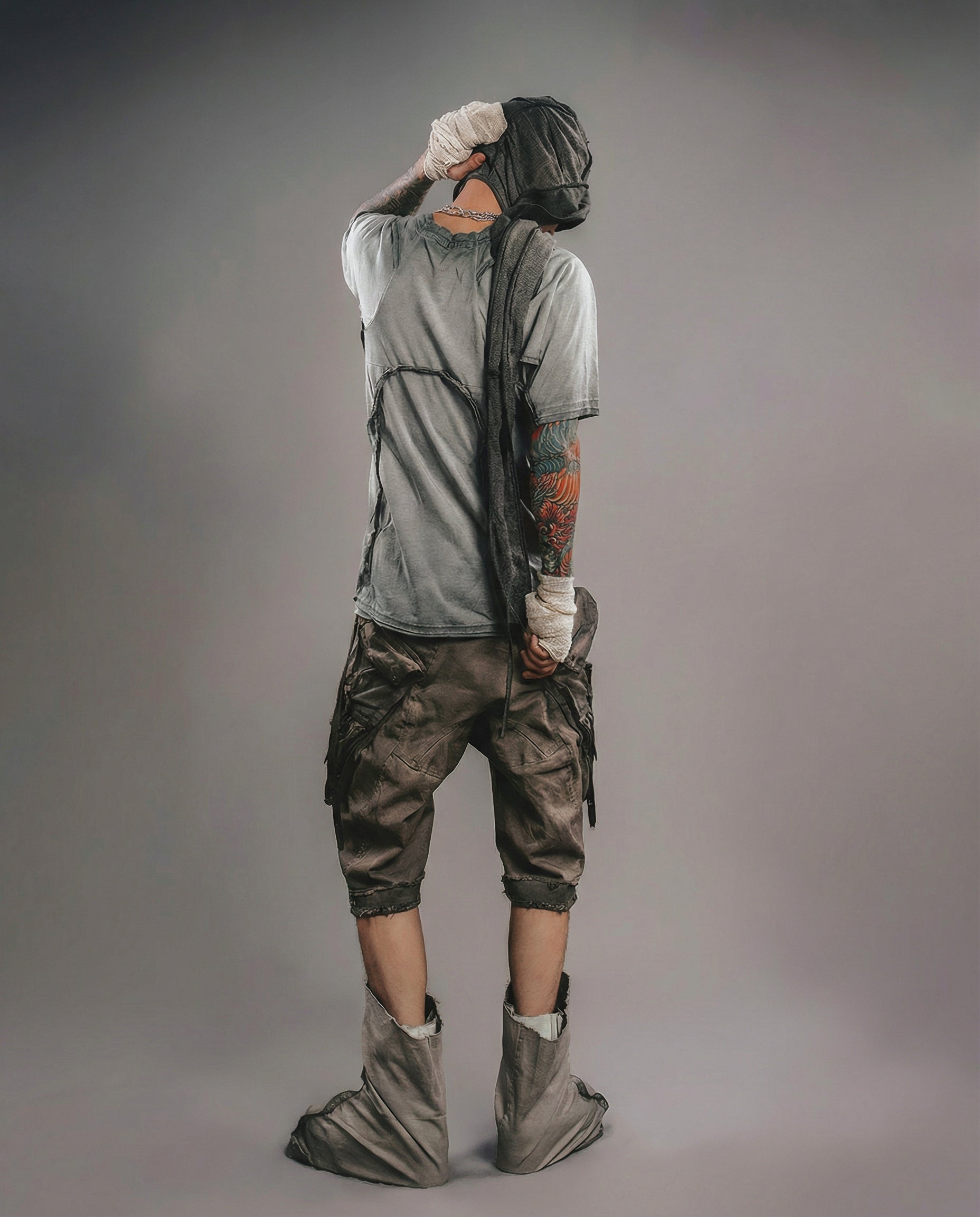 Distressed 3D Patchwork Raglan Tee - Wasteland Techwear