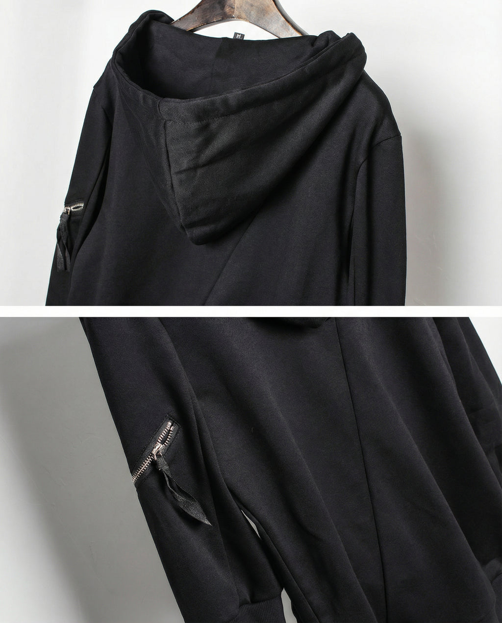 Asymmetrical Diagonal Zipper Hooded Cloak - Techwear Darkwear
