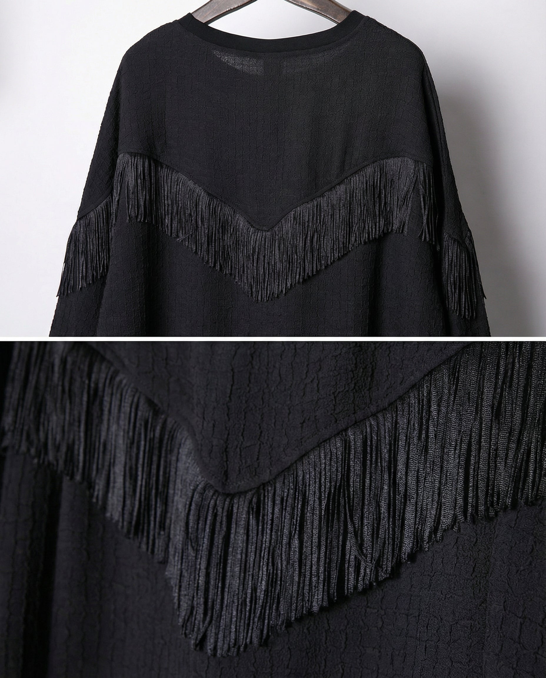 Fringe Patchwork Batwing T-Shirt - Oversized Techwear Top
