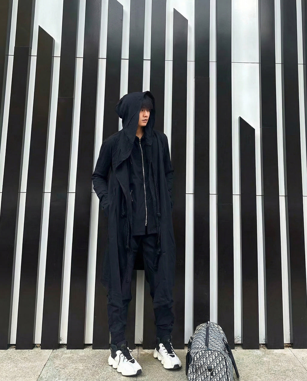 Dark Samurai Hooded Cloak Coat - Techwear Longline Cardigan