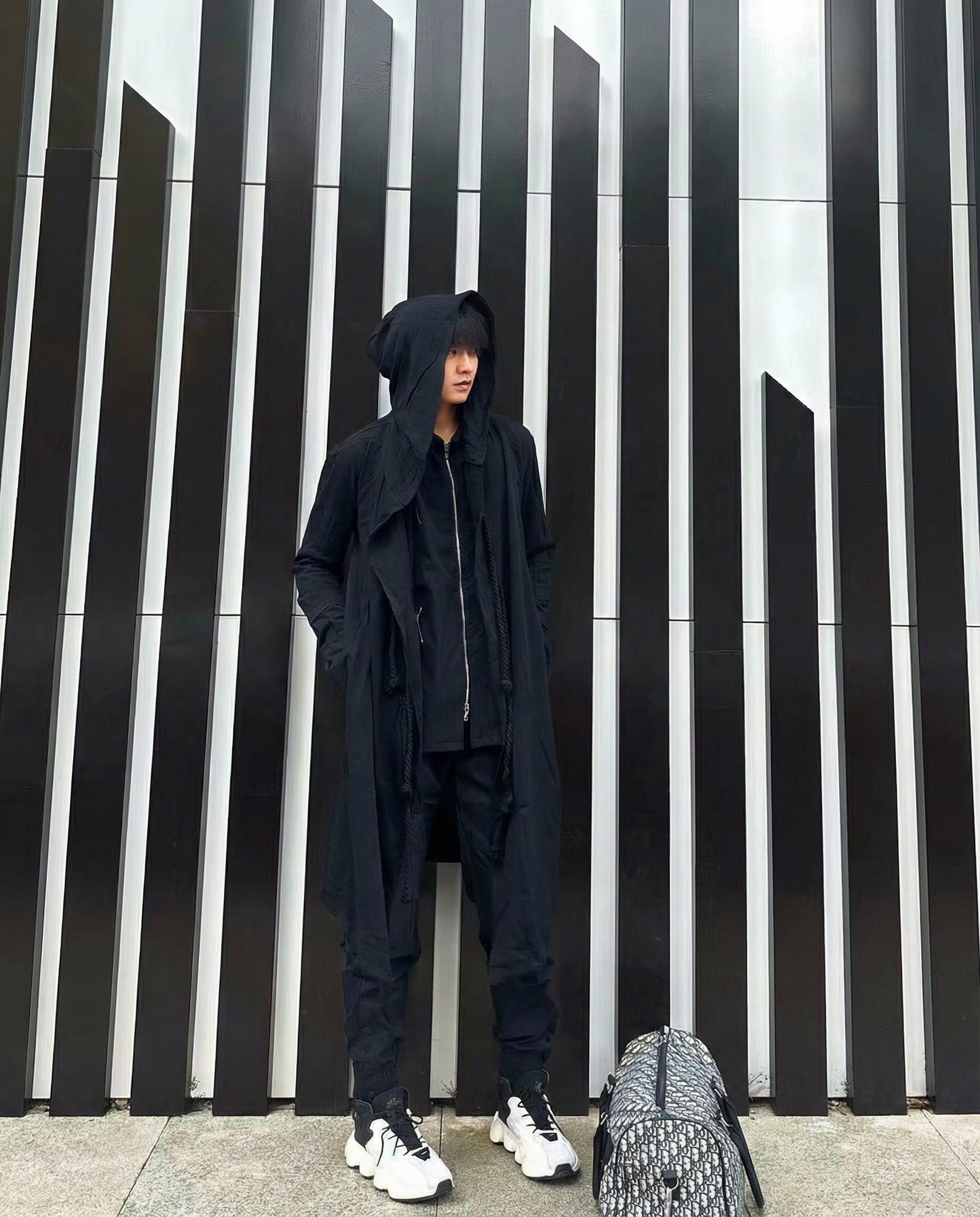 Dark Samurai Hooded Cloak Coat - Techwear Longline Cardigan