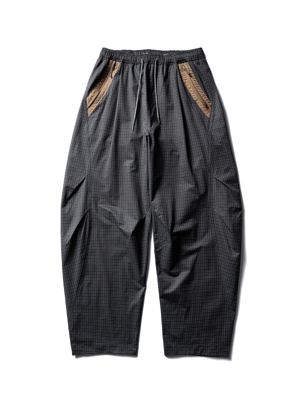 Iron Black hiking cargo pants — flat front view showing the waistband, contrast pockets and full leg shape