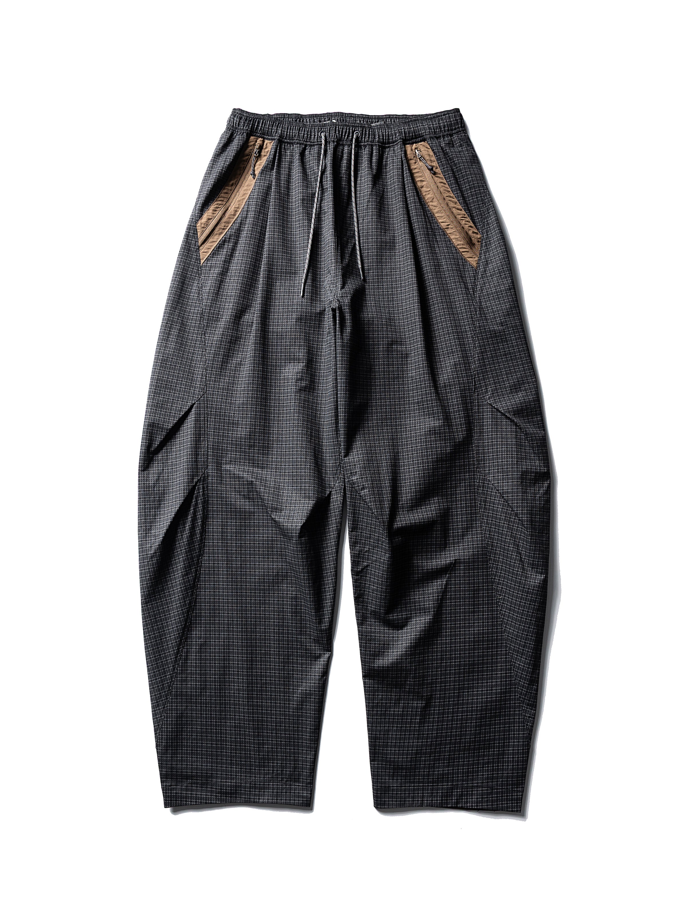 Iron Black hiking cargo pants — flat front view showing the waistband, contrast pockets and full leg shape