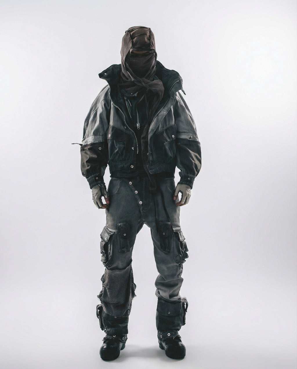 Distressed Spiderweb Flared Cargo Pants Techwear