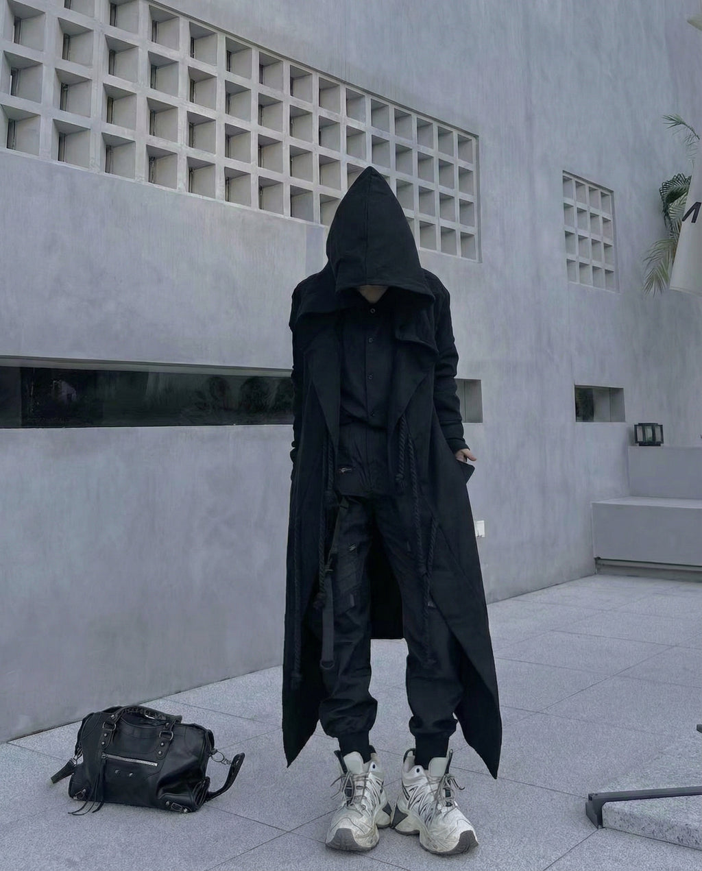 Dark Samurai Hooded Cloak Coat - Techwear Longline Cardigan