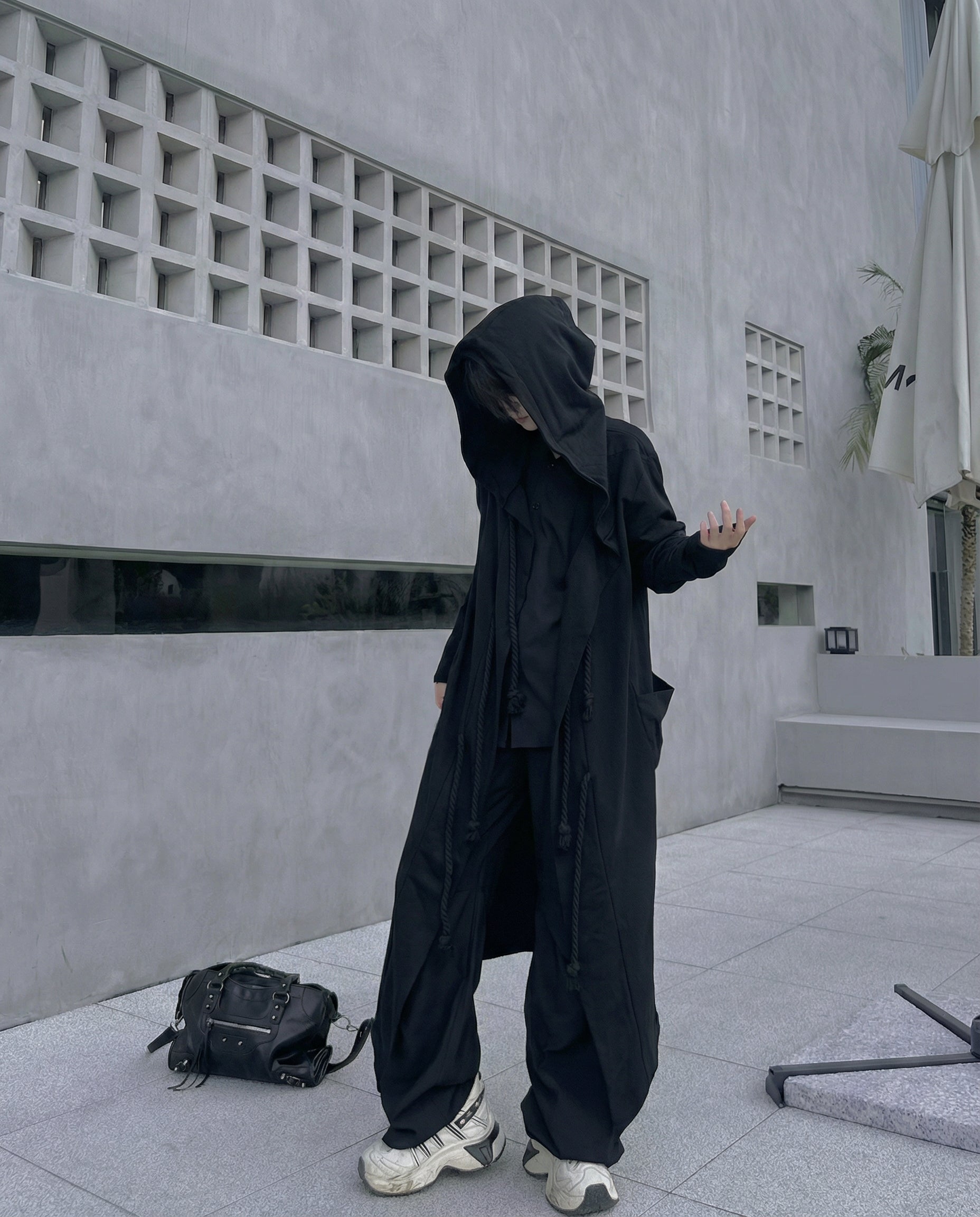 Dark Samurai Hooded Cloak Coat - Techwear Longline Cardigan