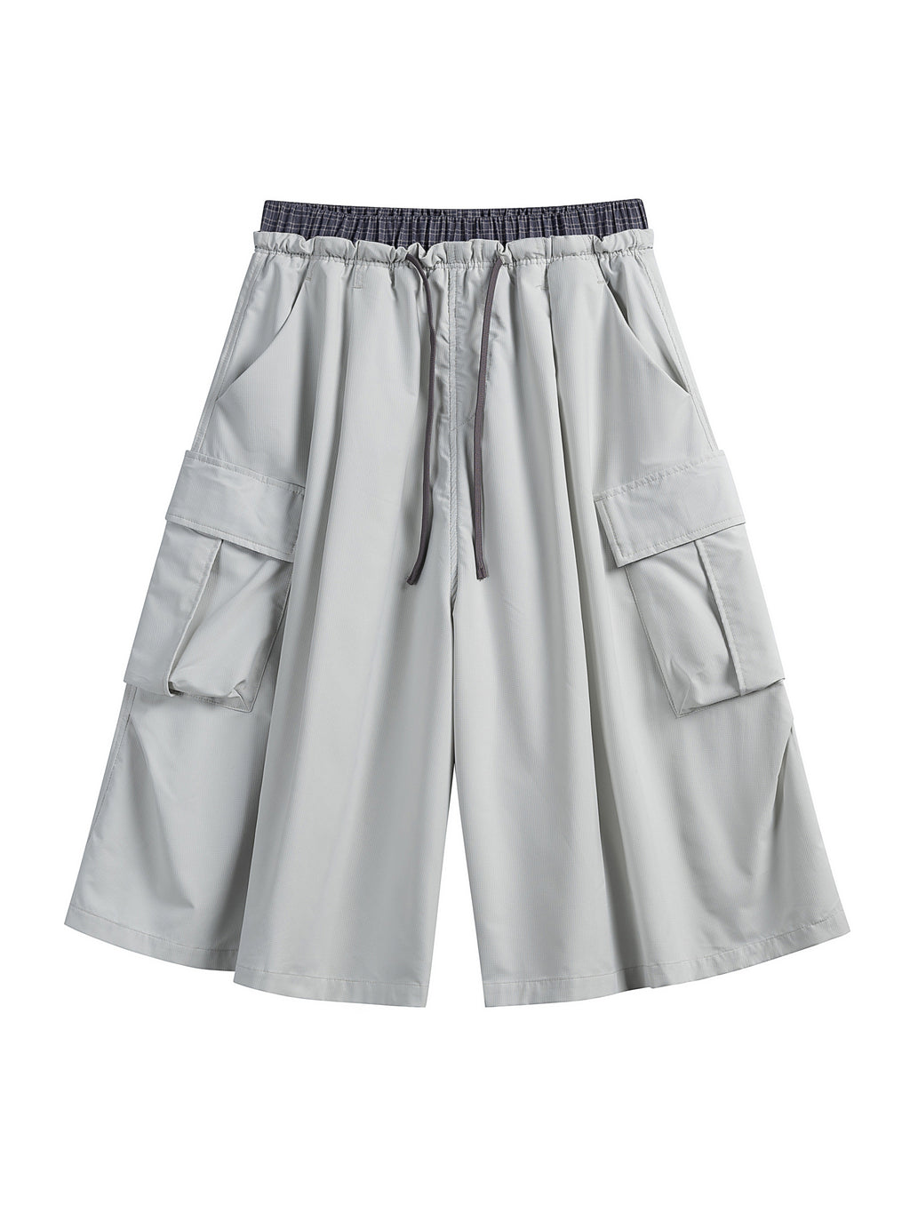 Light Gray hiking capri pants — flat front view showing the full leg shape and flap pockets