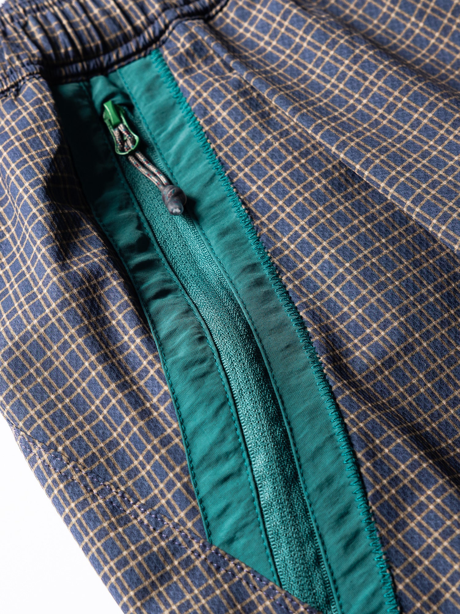 Slate Purple hiking cargo pants — contrast zip pocket, pull and edge stitching