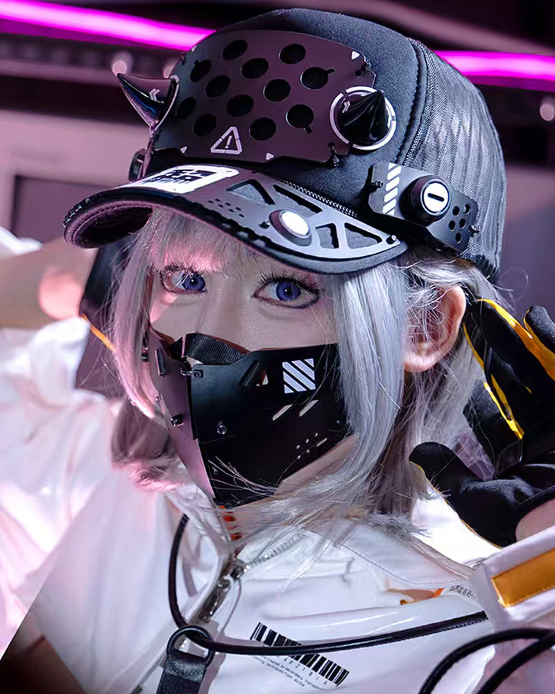 Cyberpunk Mech-Horn Tactical Cap Mask Hand Armor Zeroph