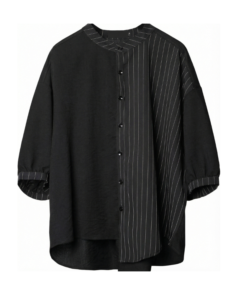 Dark Techwear Asymmetrical Deconstructed Pinstripe Shirt