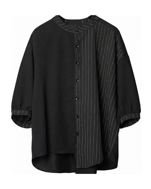 Dark Techwear Asymmetrical Deconstructed Pinstripe Shirt