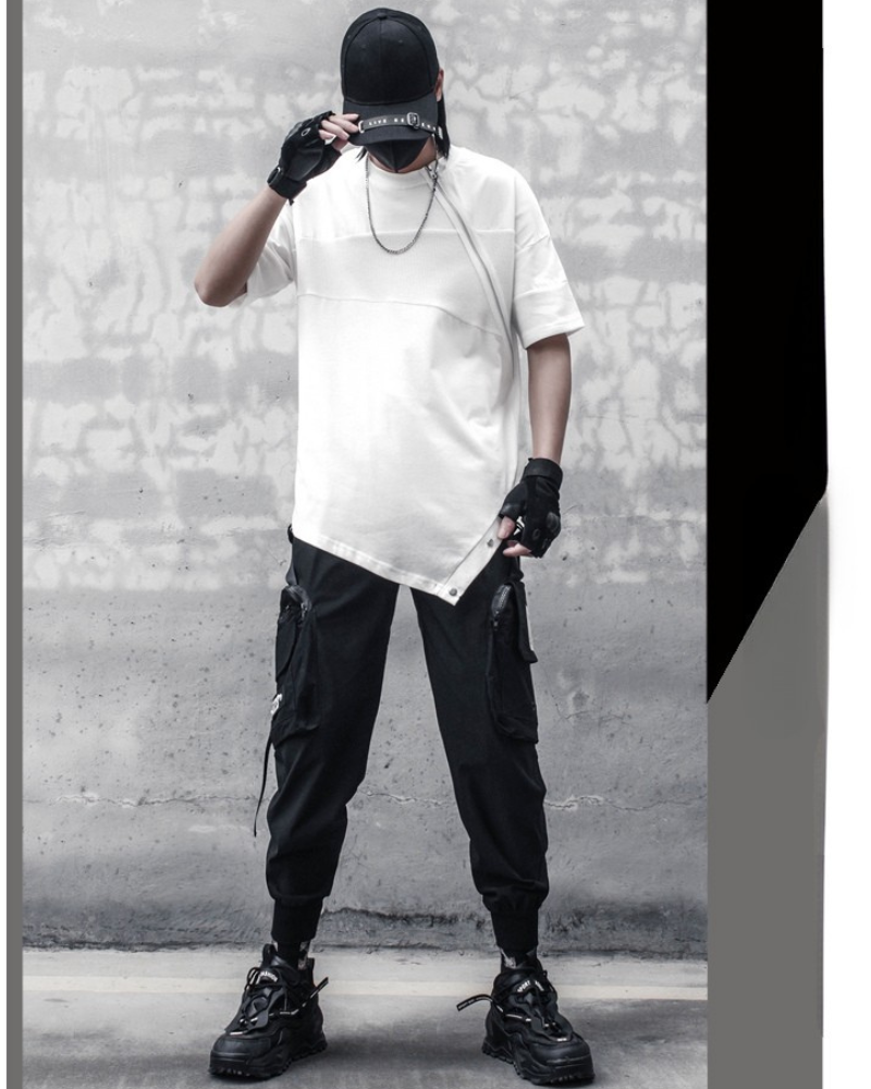 Functional Irregular Stitching Zipper Triangle Hem T-Shirt Zeroph