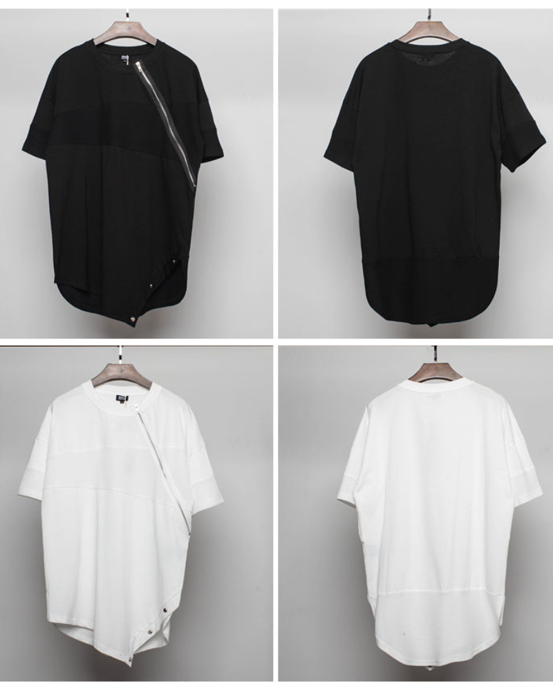 Functional Irregular Stitching Zipper Triangle Hem T-Shirt Zeroph