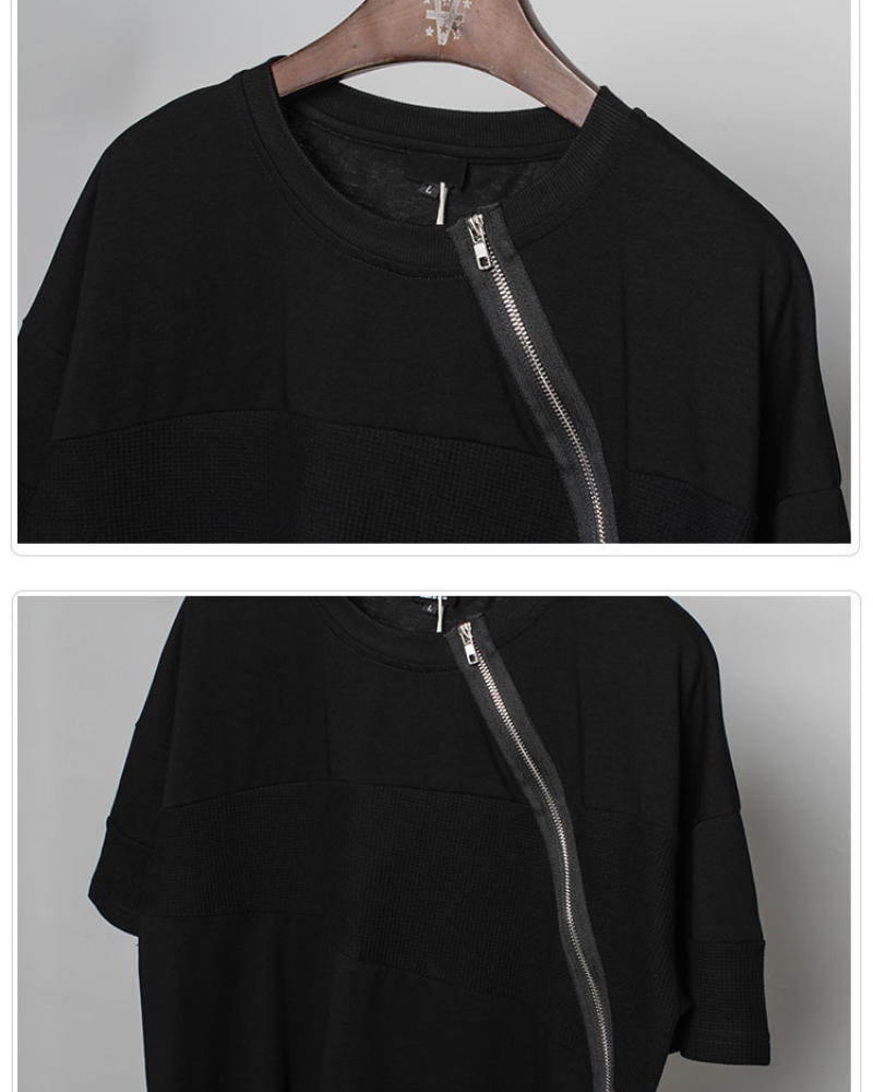 Functional Irregular Stitching Zipper Triangle Hem T-Shirt Zeroph
