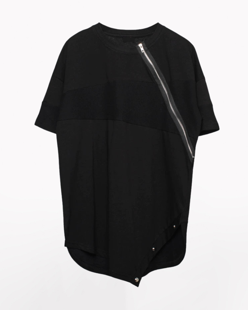 Functional Irregular Stitching Zipper Triangle Hem T-Shirt Zeroph