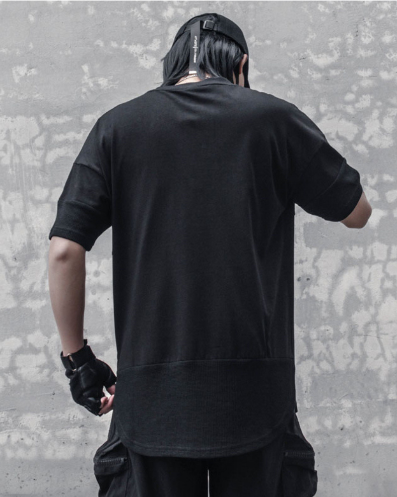 Functional Irregular Stitching Zipper Triangle Hem T-Shirt Zeroph