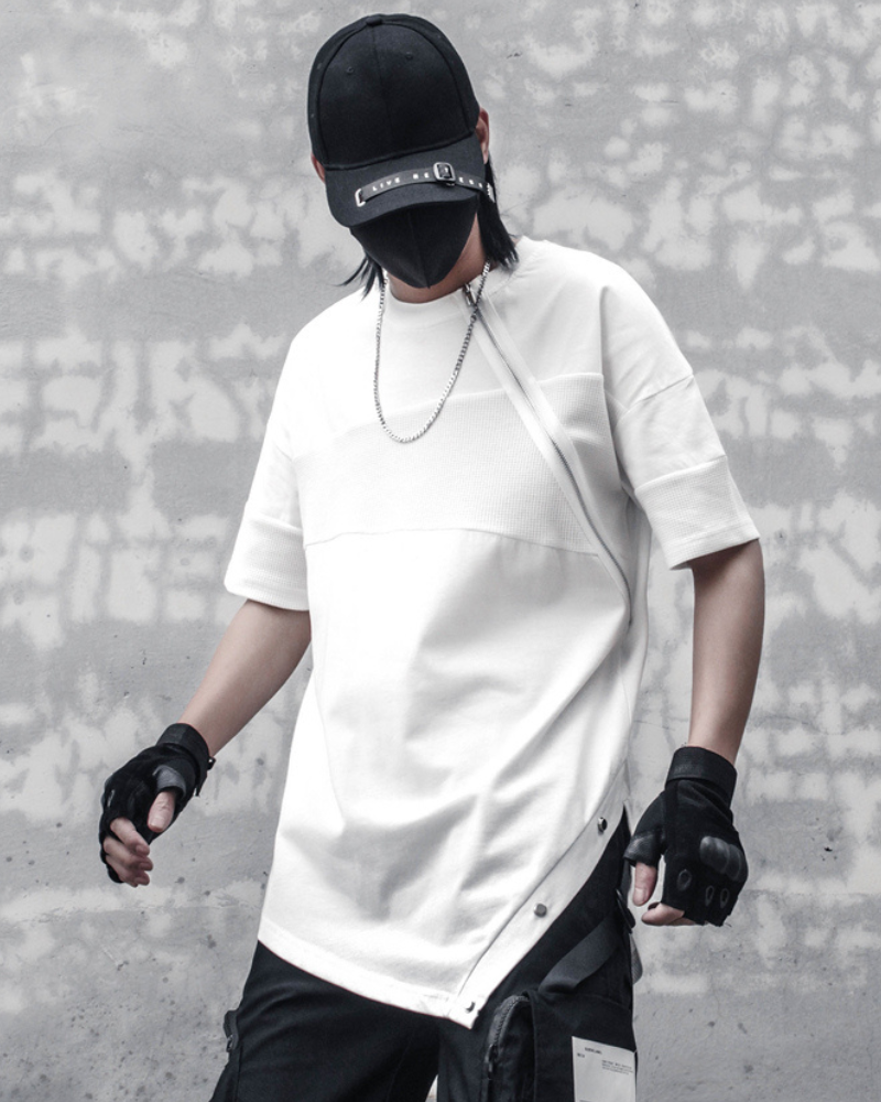 Functional Irregular Stitching Zipper Triangle Hem T-Shirt Zeroph
