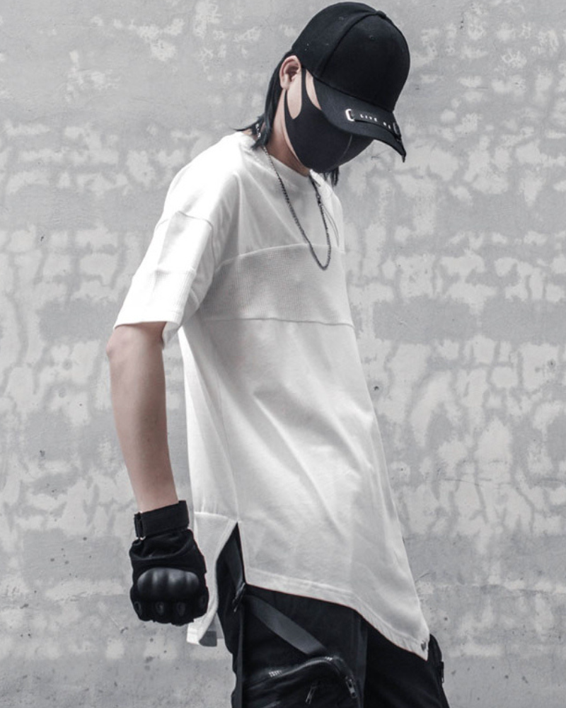Functional Irregular Stitching Zipper Triangle Hem T-Shirt Zeroph
