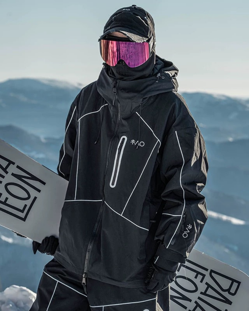 Ski Wear Black Reflective Waterproof Windproof Oversize Ski Suit - Unisex