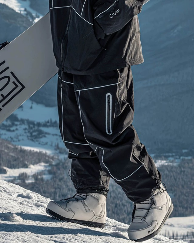 Ski Wear Black Reflective Waterproof Windproof Oversize Ski Suit - Unisex