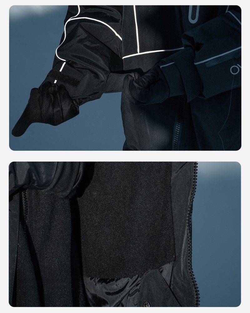 Ski Wear Black Reflective Waterproof Windproof Oversize Ski Suit - Unisex