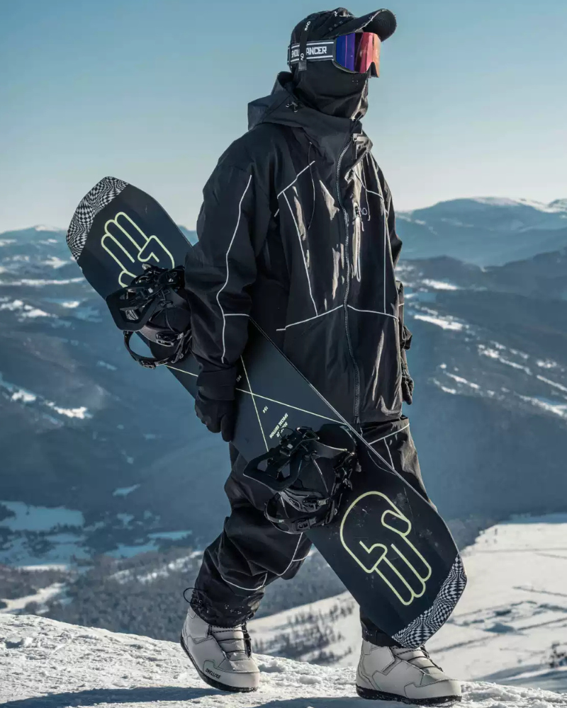Ski Wear Black Reflective Waterproof Windproof Oversize Ski Suit - Unisex