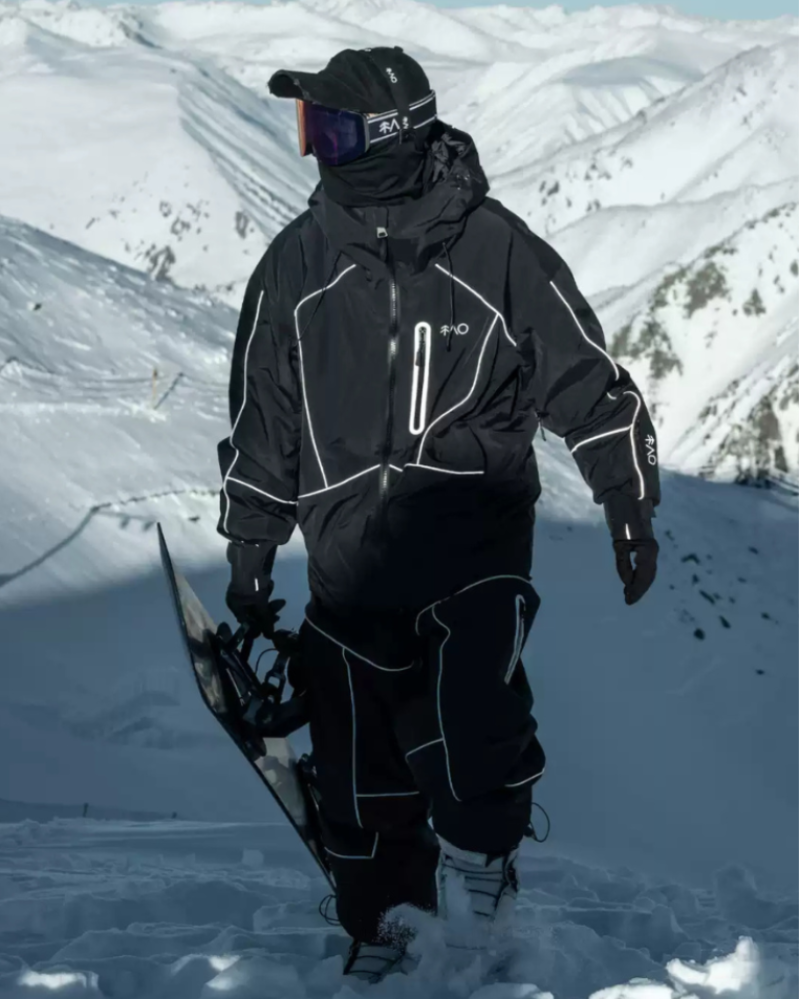Ski Wear Black Reflective Waterproof Windproof Oversize Ski Suit - Unisex
