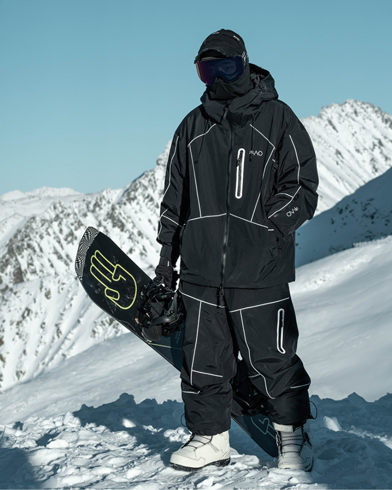 Ski Wear Black Reflective Waterproof Windproof Oversize Ski Suit - Unisex