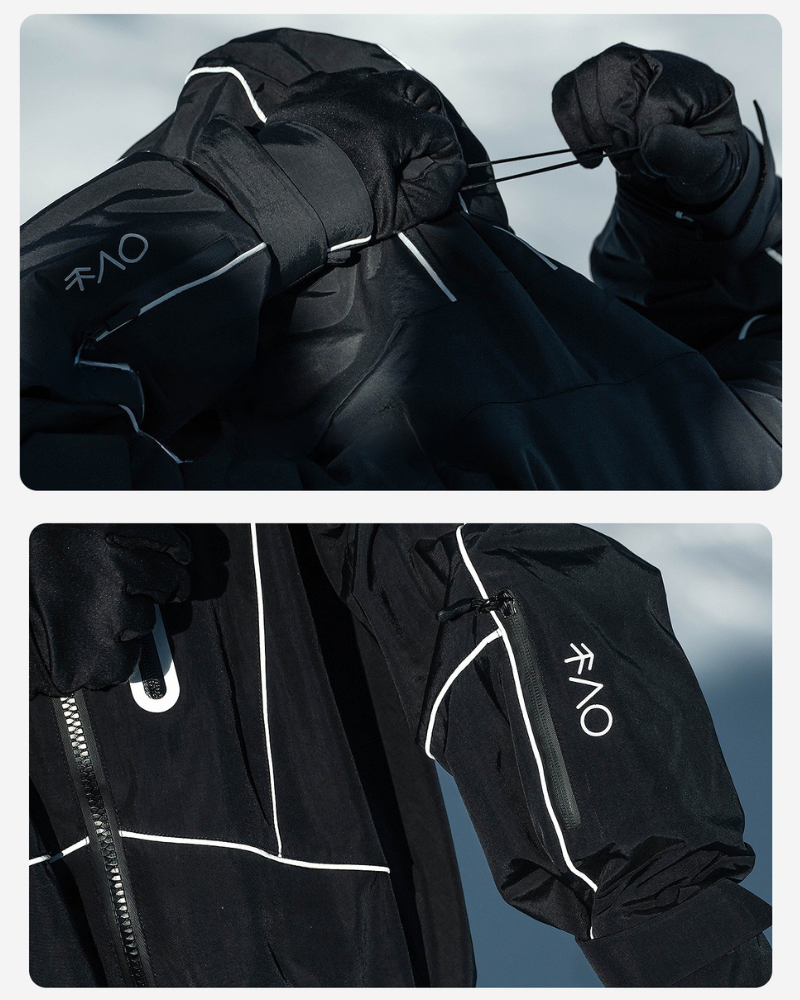 Ski Wear Black Reflective Waterproof Windproof Oversize Ski Suit - Unisex