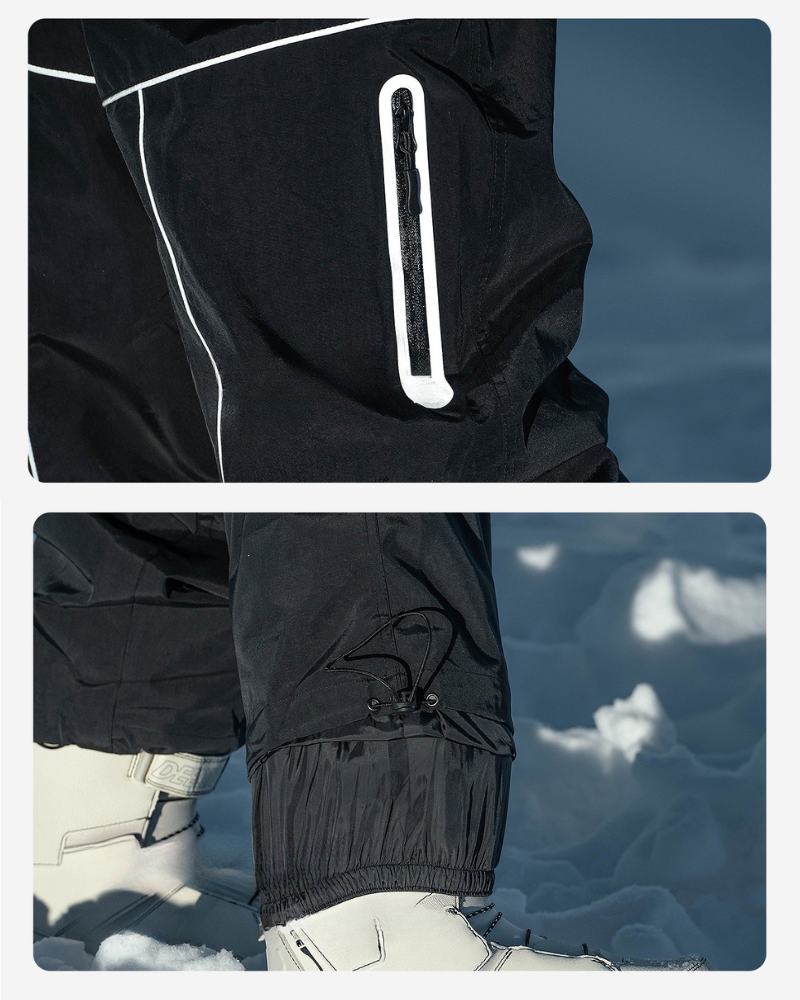 Ski Wear Black Reflective Waterproof Windproof Oversize Ski Suit - Unisex