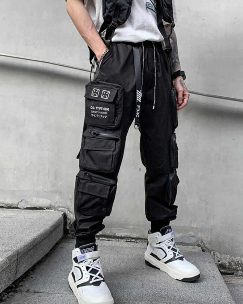 Streetwear Slim Fit Multi-Pocket Black Cargo Pants Zeroph