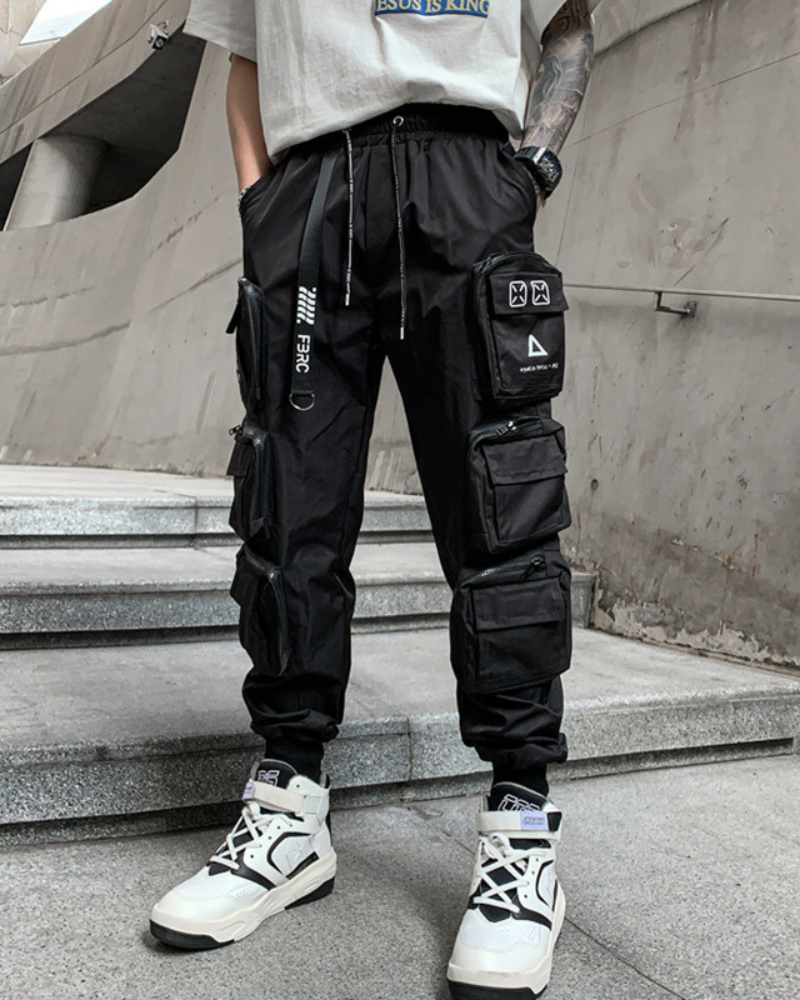Streetwear Slim Fit Multi-Pocket Black Cargo Pants Zeroph