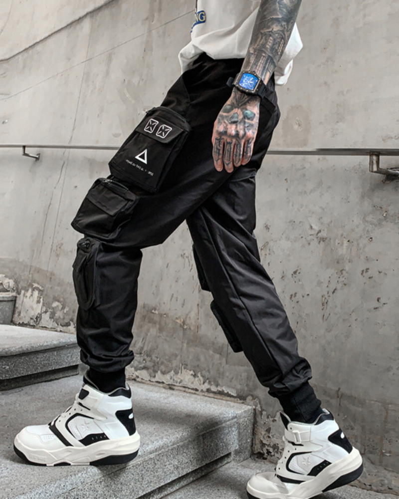 Streetwear Slim Fit Multi-Pocket Black Cargo Pants Zeroph