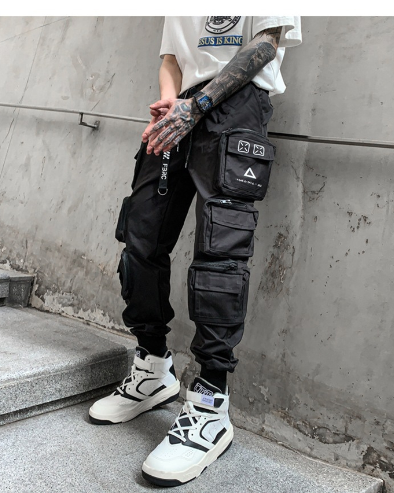Streetwear Slim Fit Multi-Pocket Black Cargo Pants Zeroph