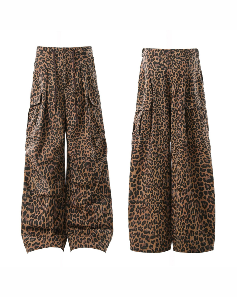 Streetwear Unisex Loose-Fit Cargo Leopard Jeans Zeroph