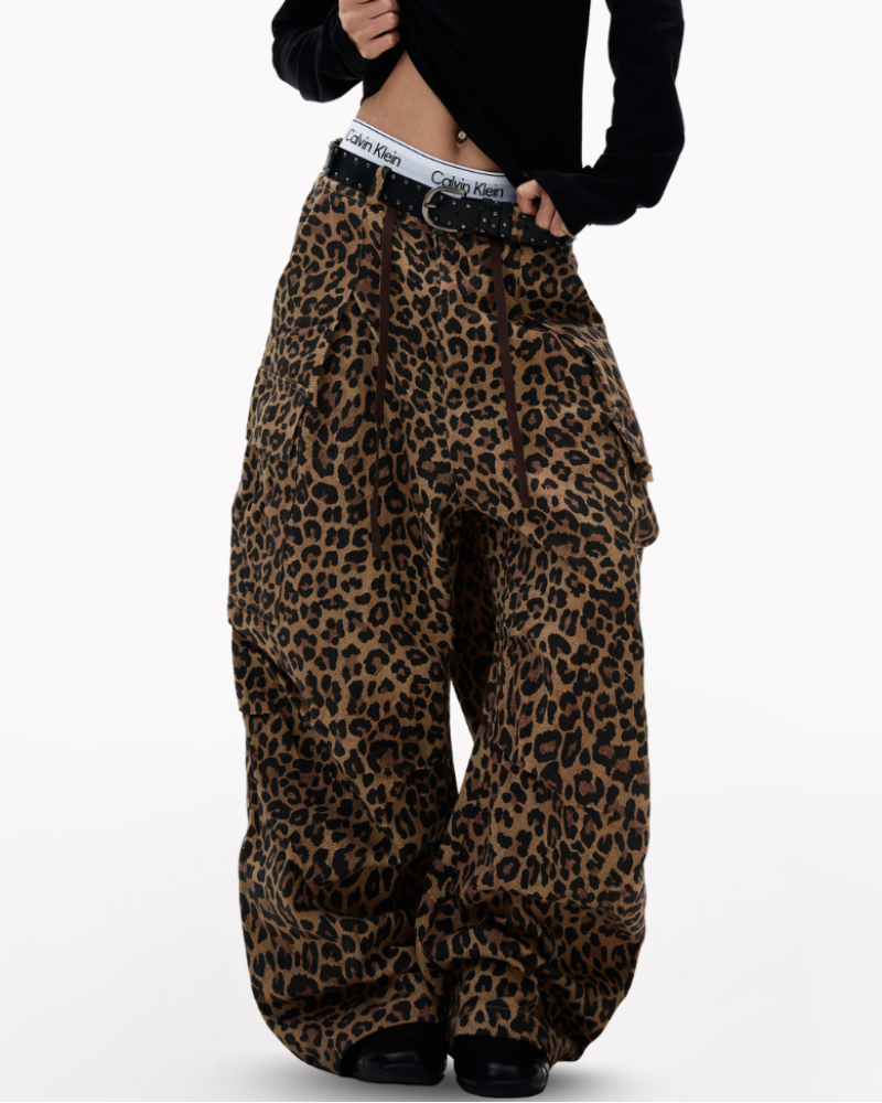 Streetwear Unisex Loose-Fit Cargo Leopard Jeans Zeroph