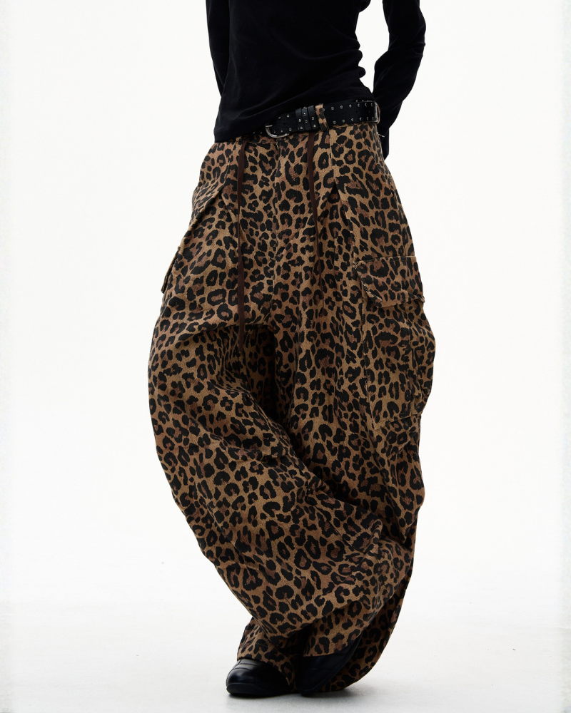Streetwear Unisex Loose-Fit Cargo Leopard Jeans Zeroph