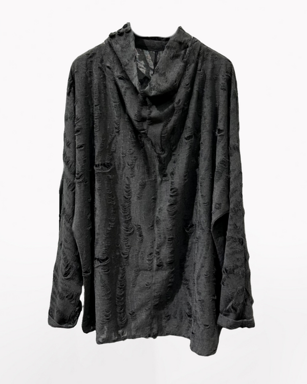 Zeroph Wasteland Style Distressed Ripped High Collar Sweatshirt