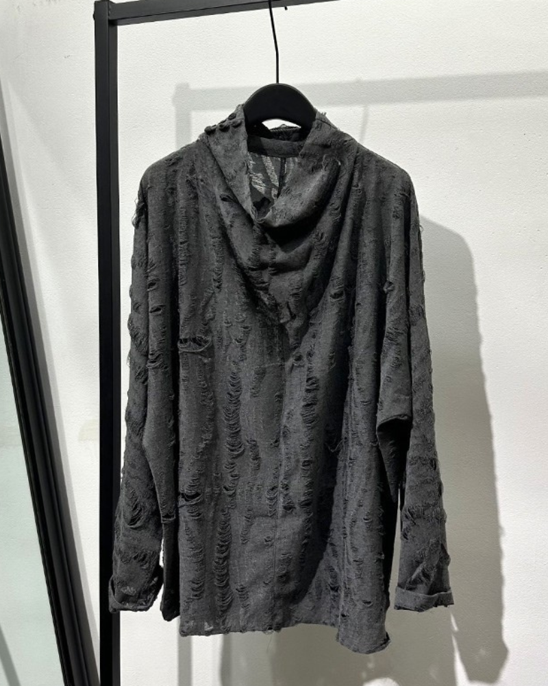 Wasteland Style Distressed Ripped High Collar Sweatshirt Zeroph