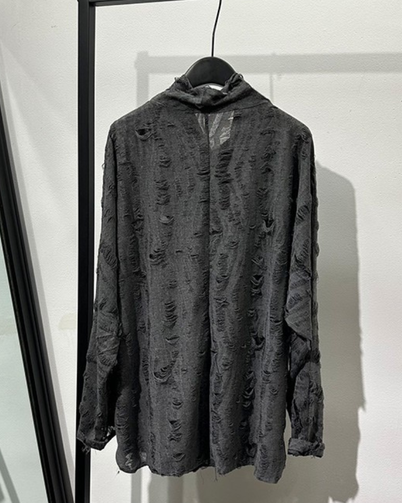 Wasteland Style Distressed Ripped High Collar Sweatshirt Zeroph