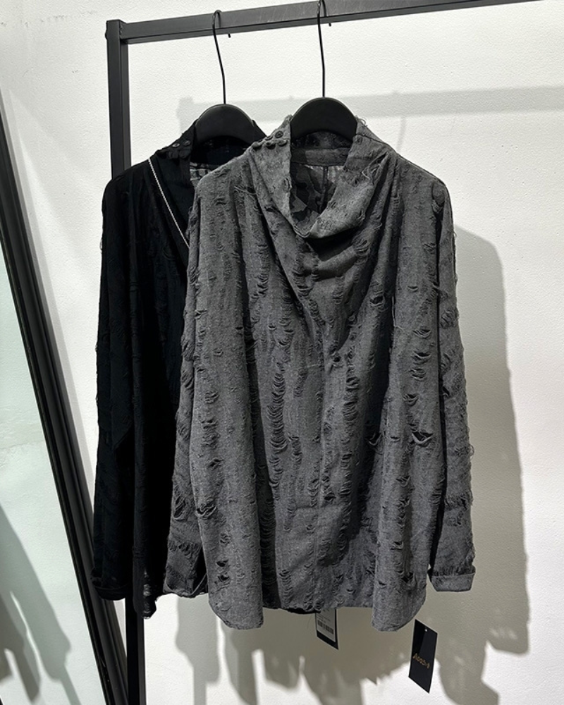 Wasteland Style Distressed Ripped High Collar Sweatshirt Zeroph