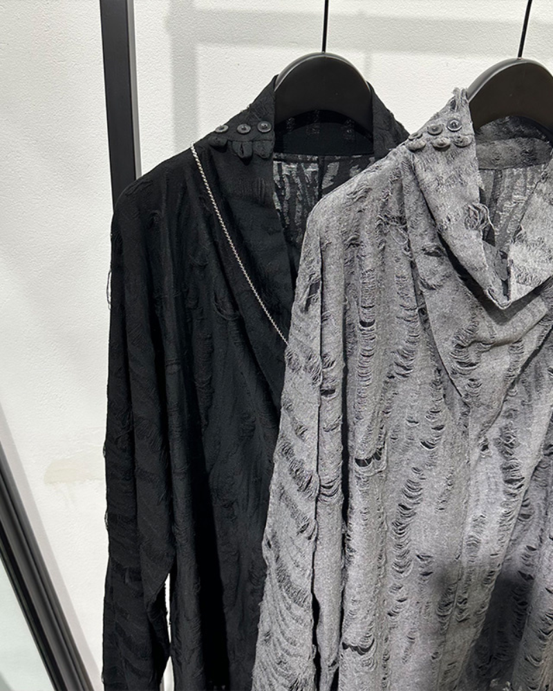 Wasteland Style Distressed Ripped High Collar Sweatshirt Zeroph